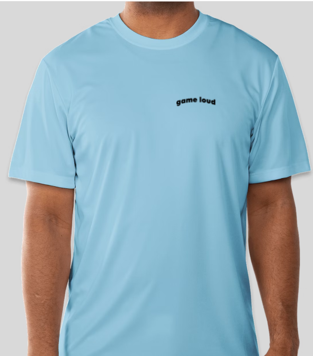 Light Blue Tie Dye Lettering Cool Dry Performance T-shirt