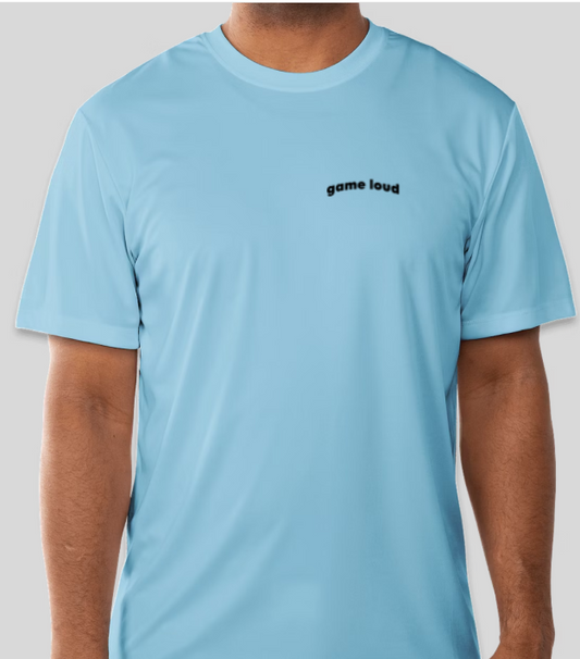 Light Blue Tie Dye Lettering Cool Dry Performance T-shirt